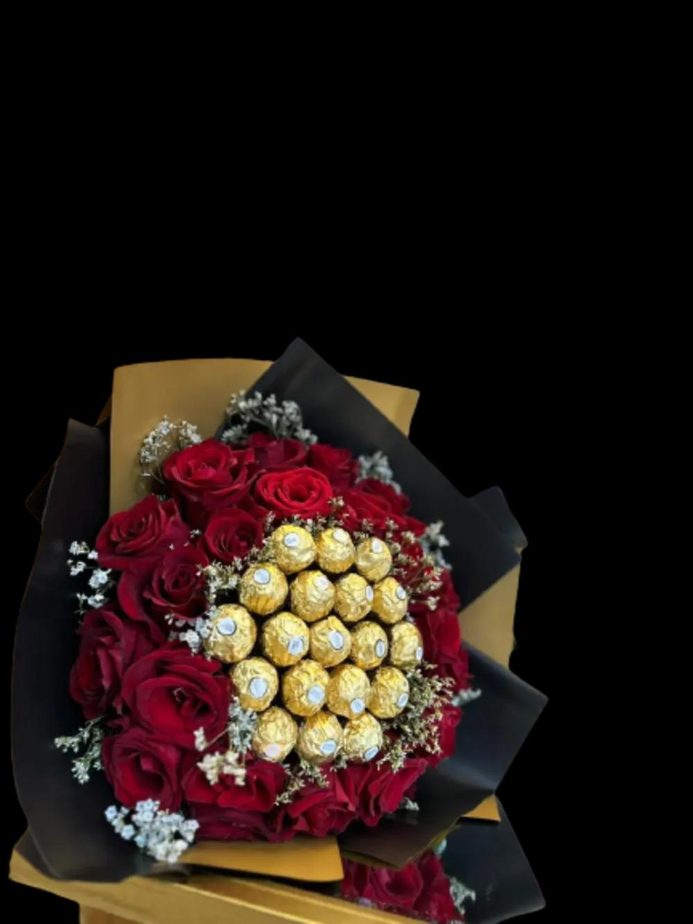 A bouquet of red roses and chocolate'undefined