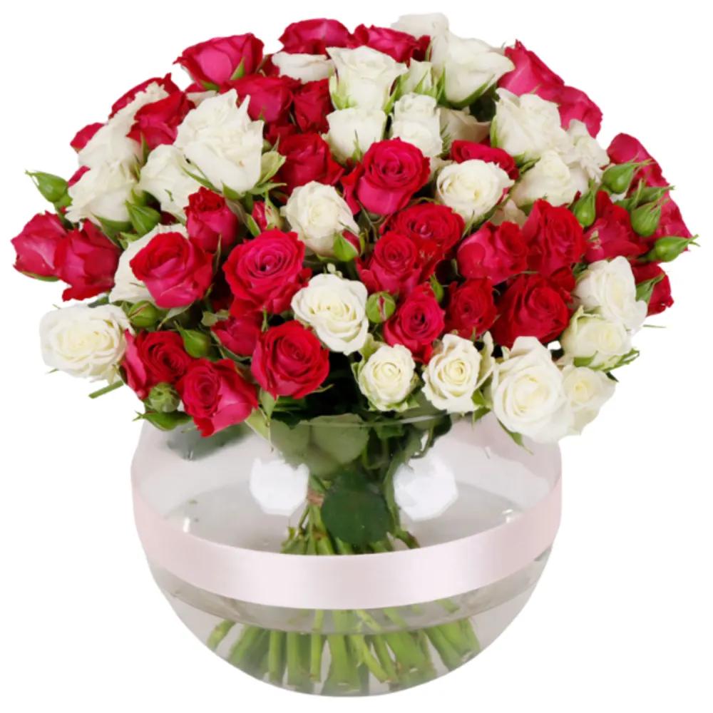 Fushia FantasyFushia Fantasy – Mixed White and Red Roses Bouquet, فوشيا فانتازي – باقة ورد أحمر وأبيض