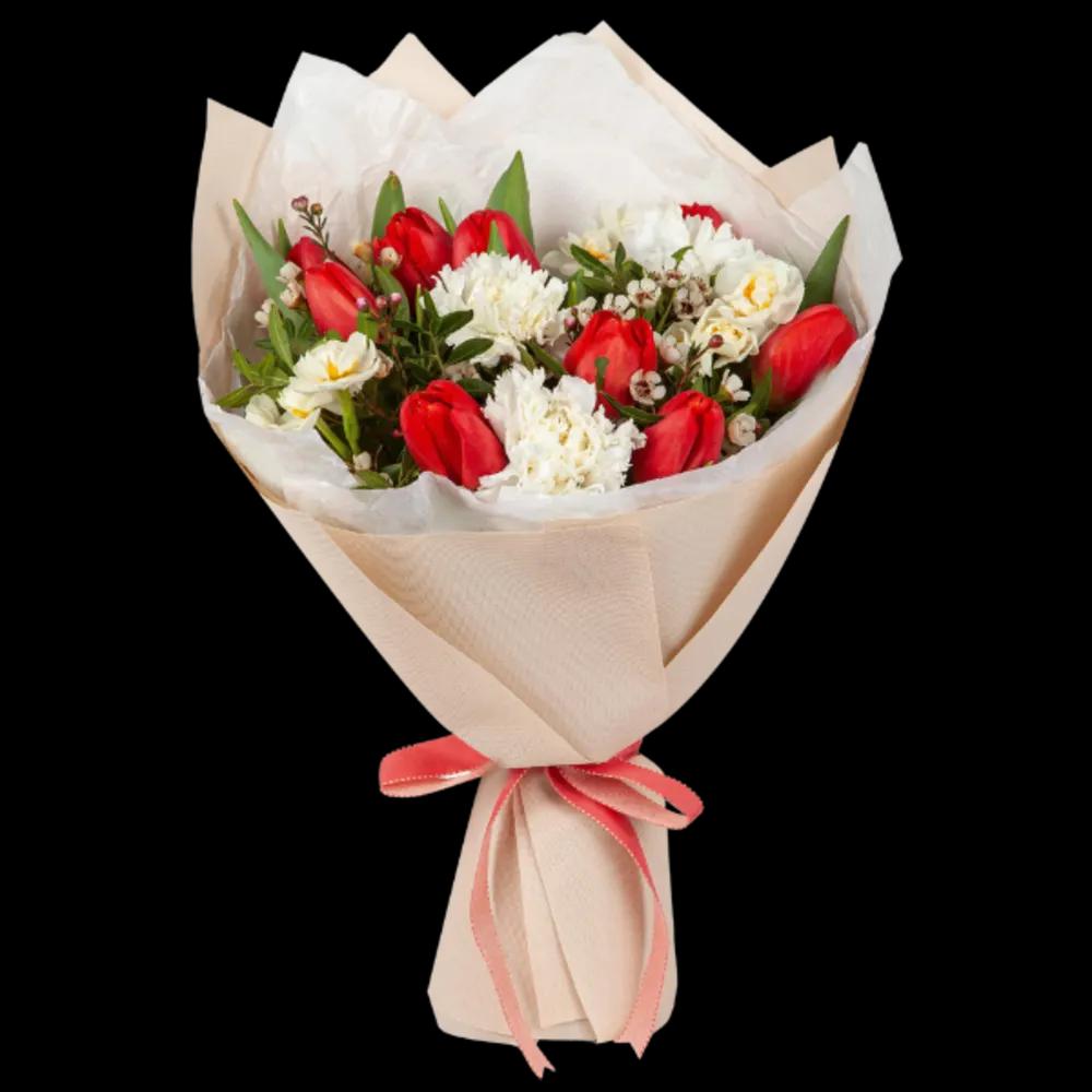 New Day Bouquet/red tulips and white roses