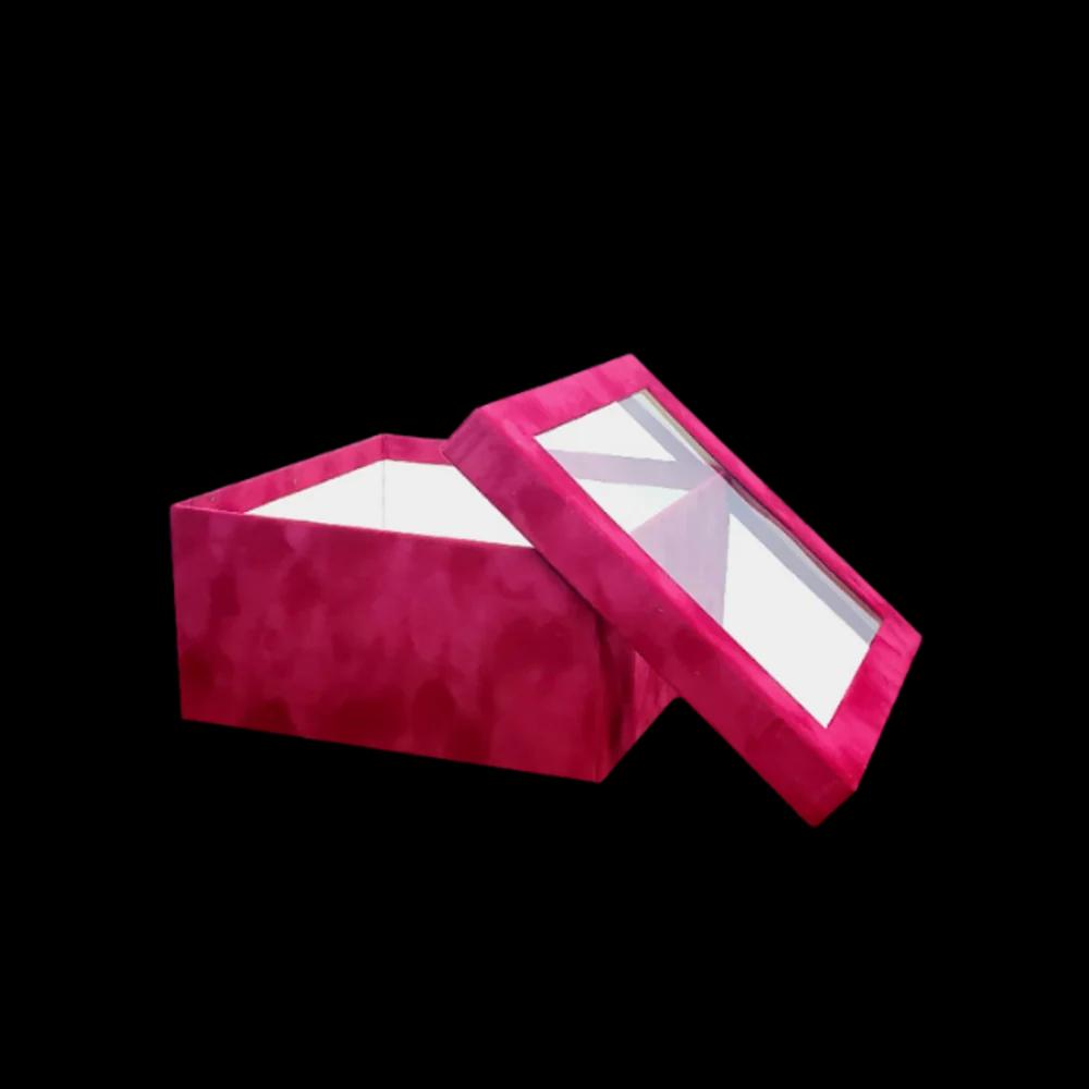 Red Velvet Square box - With Transparent Cover