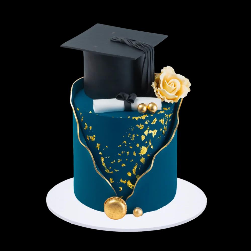 Blue & Gold Graduation CakeGraduation Cake Gift, Graduation Celebration Cake, Luxury Graduation Gift, كيك تخرج, كيك احتفال بالتخرج, هدية تخرج فاخرة