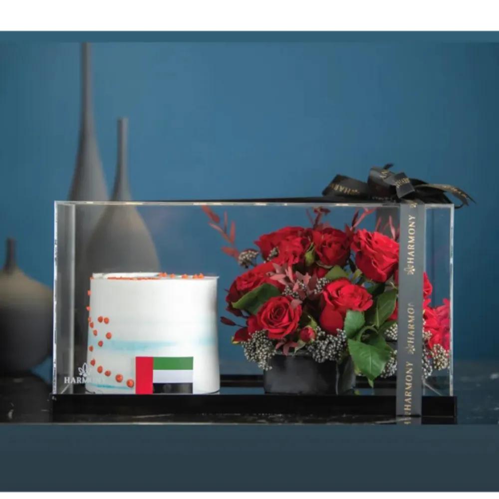 White creamy cake with Red Roses Bundle