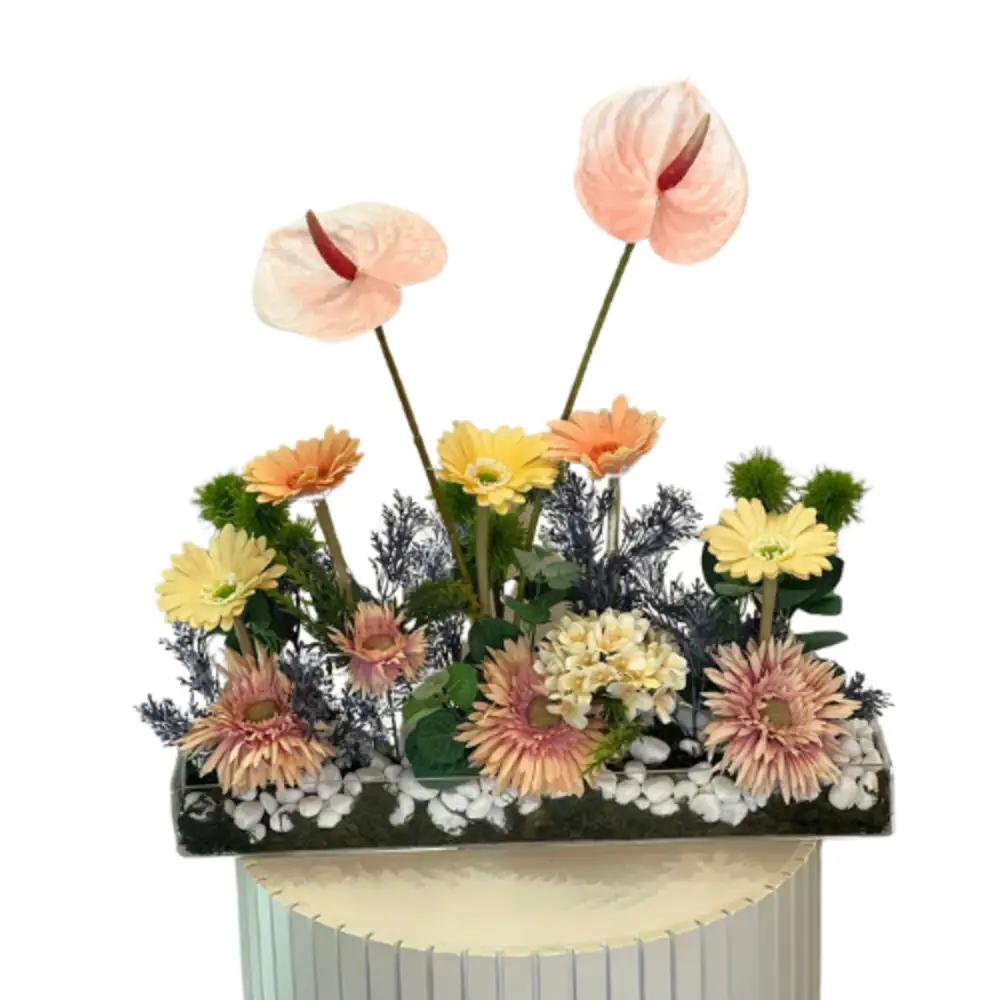 flower basket with special flowers and stones