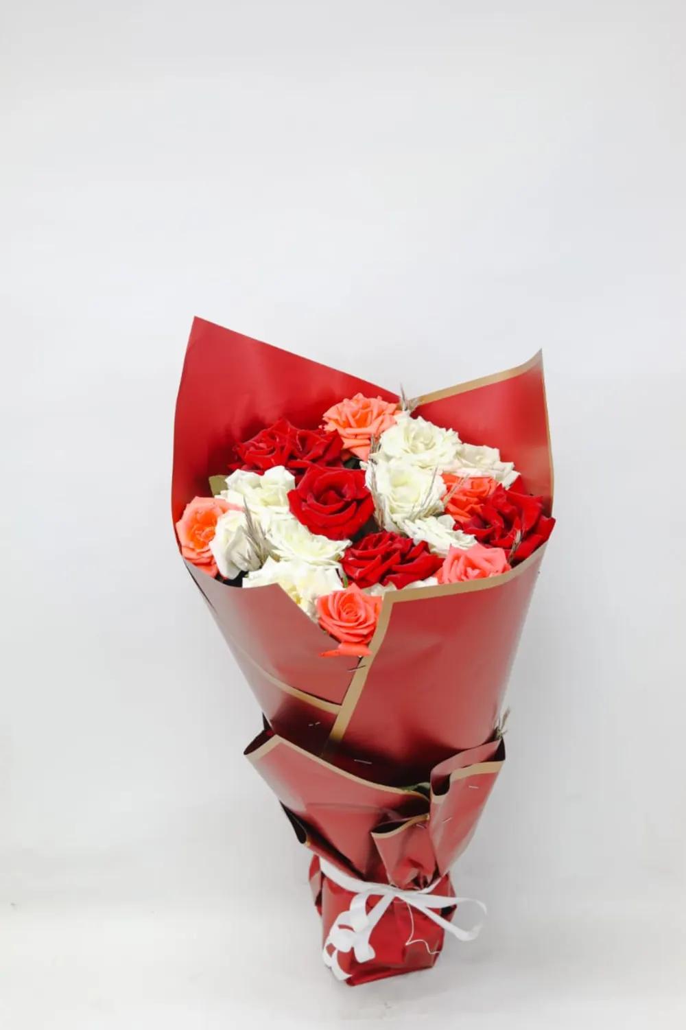 Bouquet of white and colorful roses #!undefined