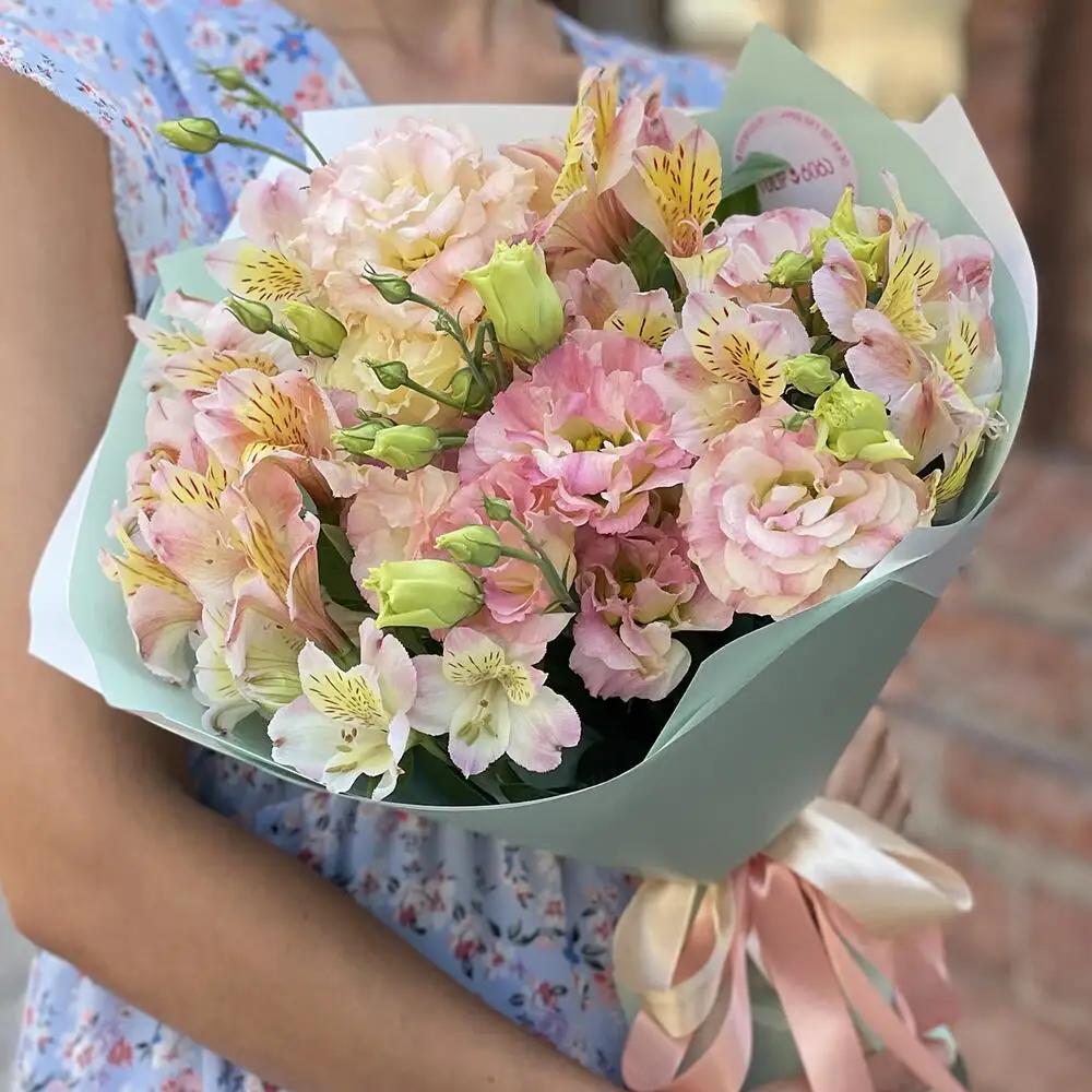 Mono bouquet of pink Alstromerias and Eustomaundefined