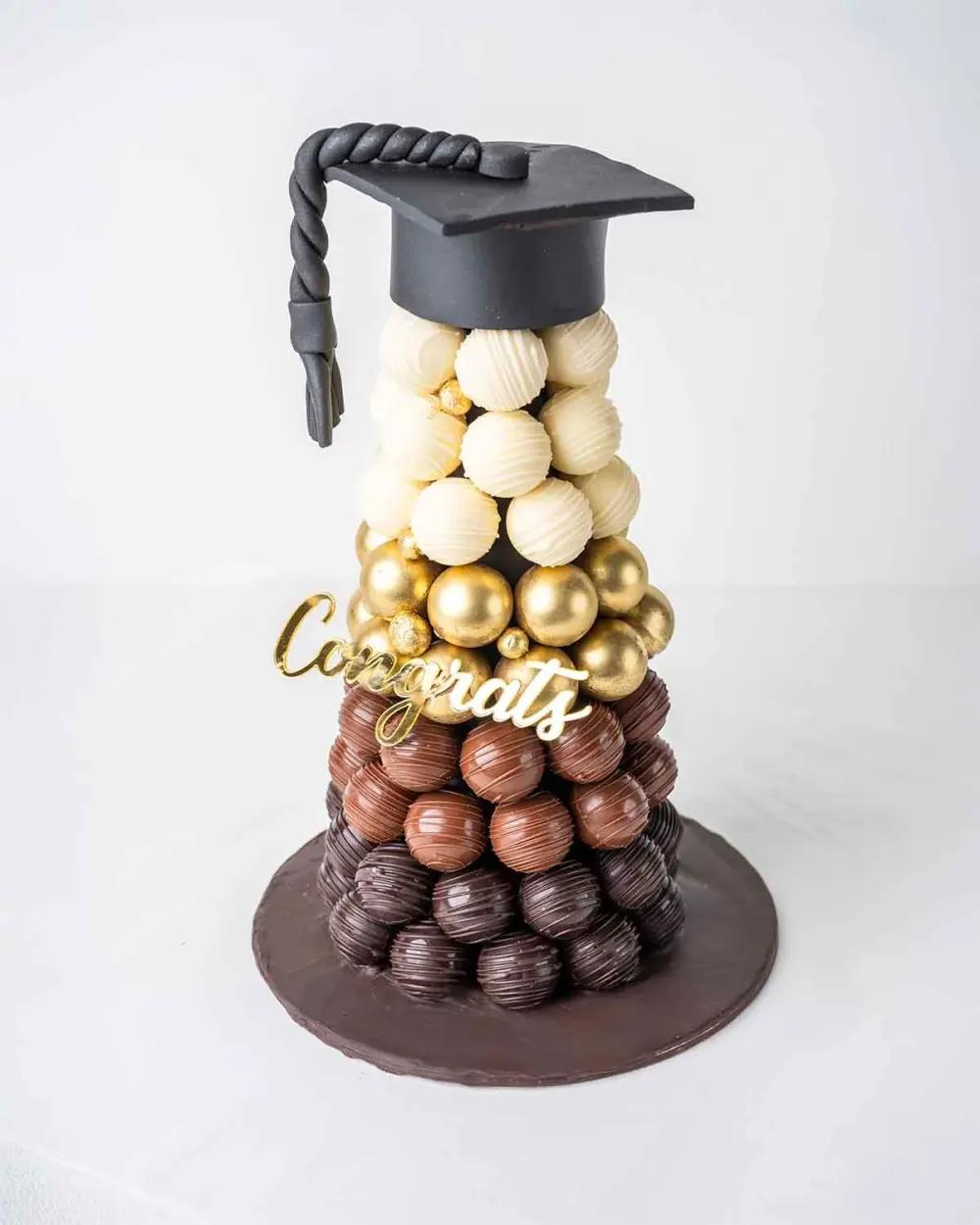 Chocolate Truffles Tower Graduation ThemeGraduation Chocolate Gift, Graduation Gift, Luxury Chocolate Gift, شوكولاتة تخرج, هدية تخرج, هدية شوكولاتة فاخرة