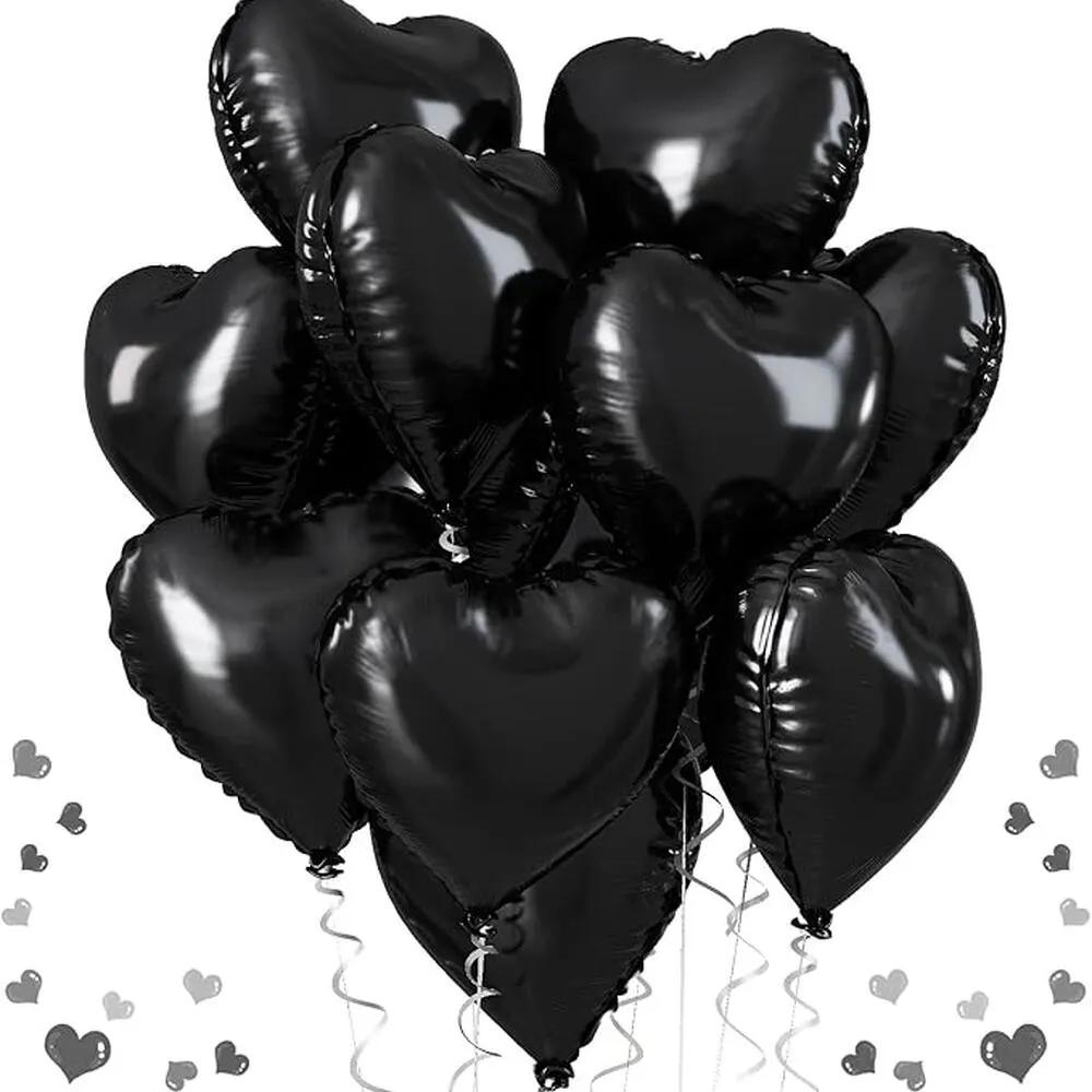 9 Black Heart Shaped Helium Foil Balloon Set 6225