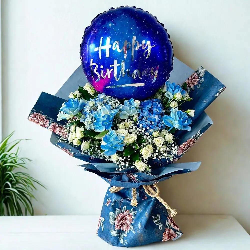 👑💙🎂 Mister Royal! Blue Roses, White Roses a Birthday Balloon for a King! MensGifts BirthdayGoalsBirthday Gift for Him, Men's Birthday Gift, Birthday Flowers Gift, هدية عيد ميلاد للرجال, هدية عيد ميلاد له, ورد عيد ميلاد