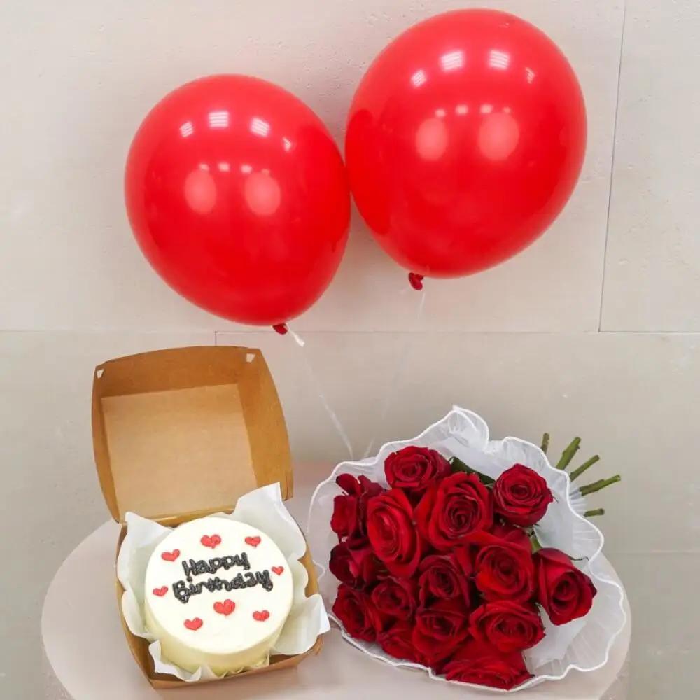 Red Romance Birthday setRomantic Birthday Gift, Flowers and Cake Gift, Luxury Gift Combo, هدية عيد ميلاد رومانسية, هدية ورد وكيك, هدية فاخرة متكاملة