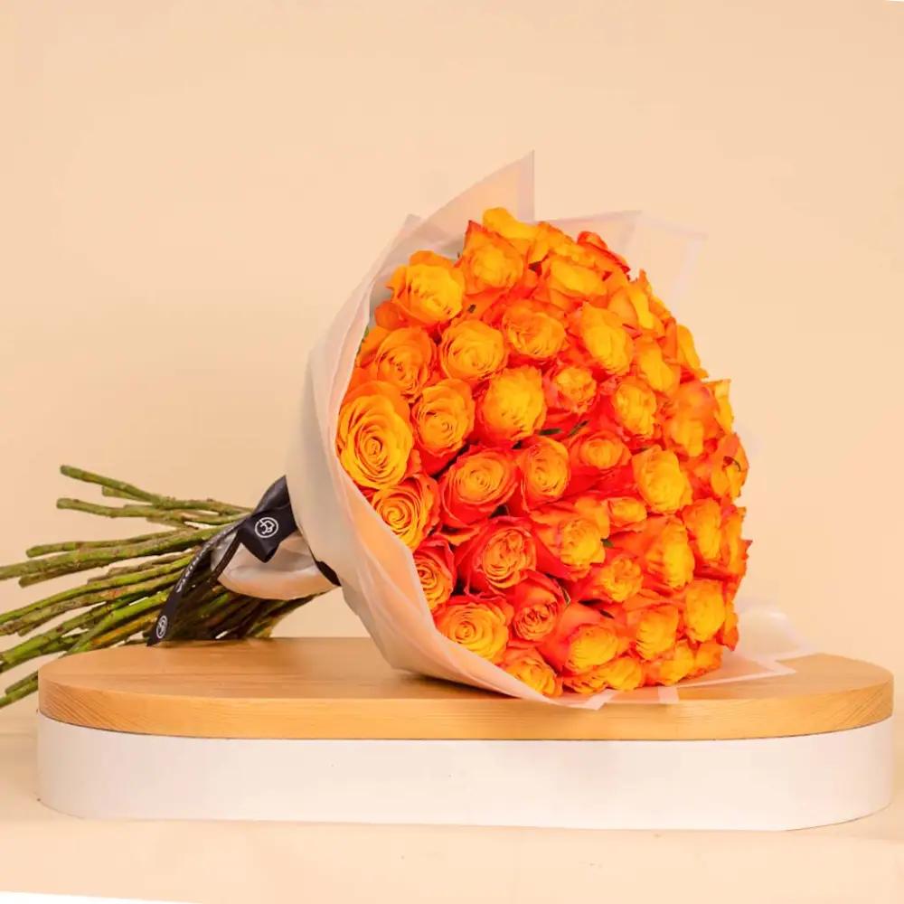 Hand Bouquet of 50 Orange Roses