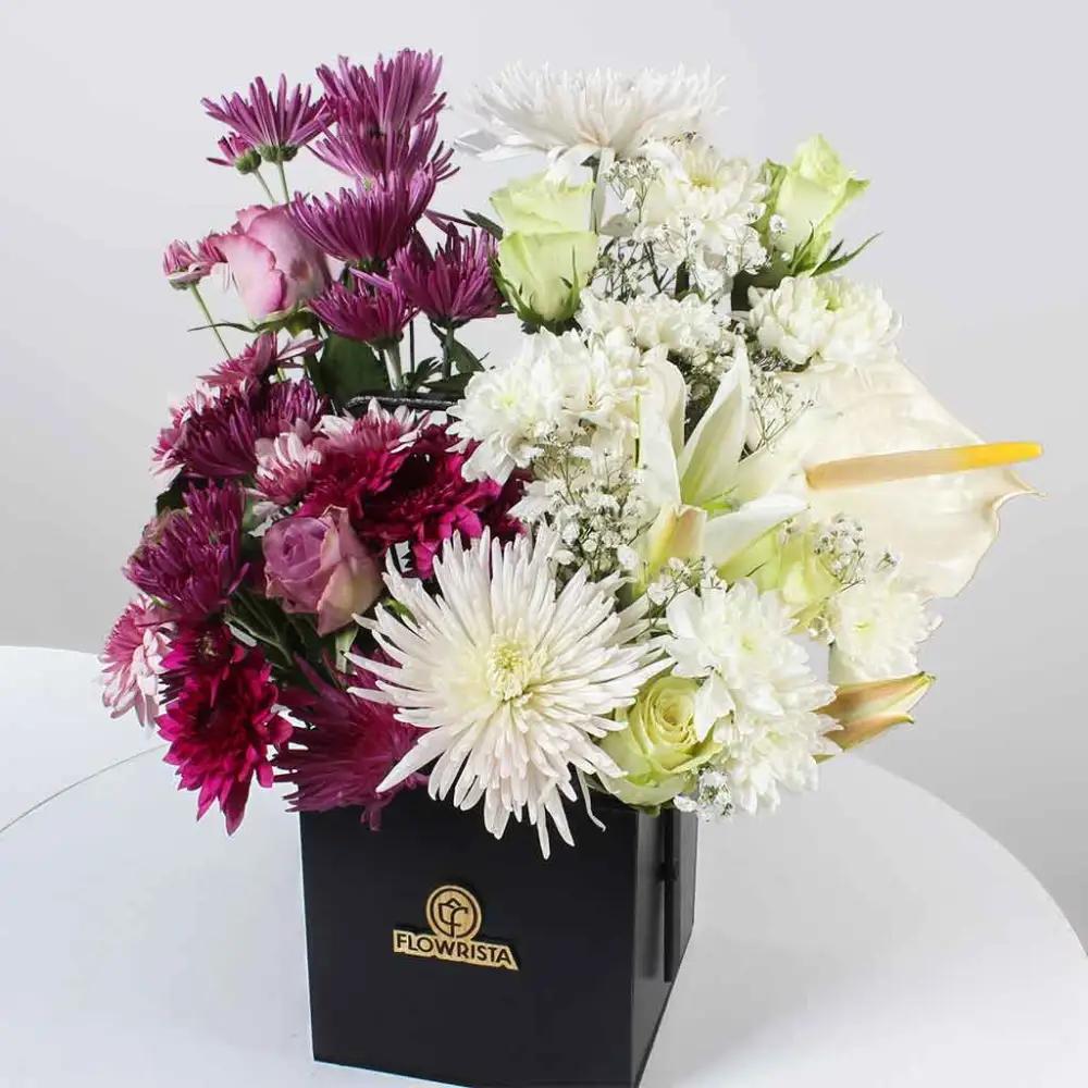 Pink and white flowers bouquet with eucalyptus N