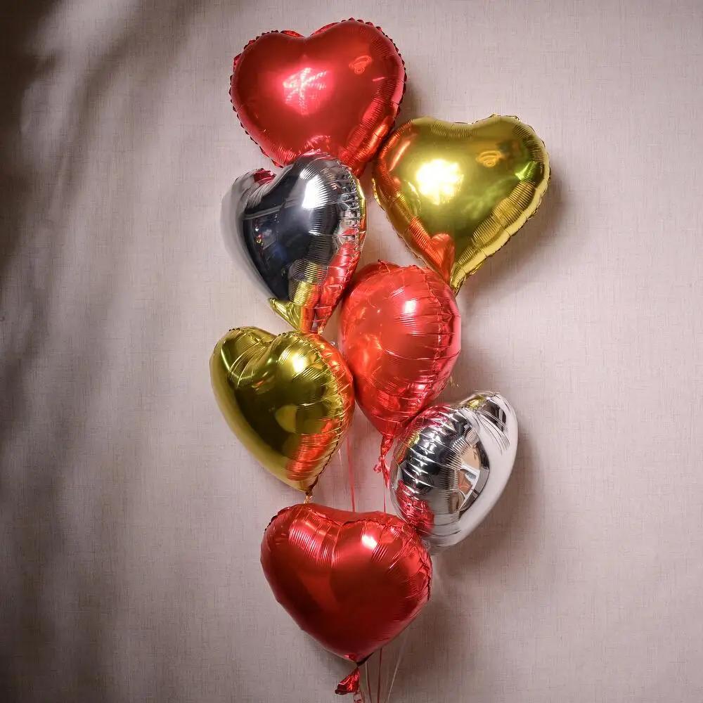 7 Heart-Shaped Foil Balloons (Red, Gold Silver) 6990