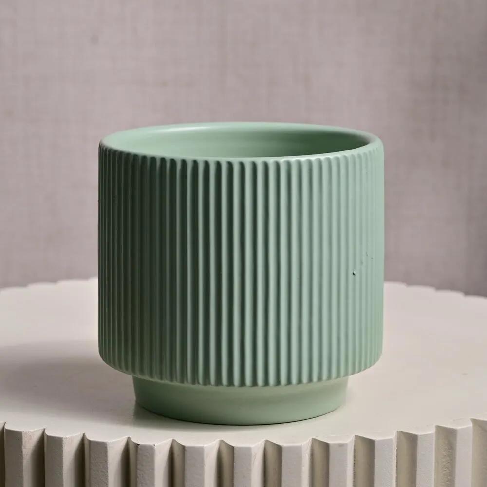 Ribbed Green Ceramic Vase 6593