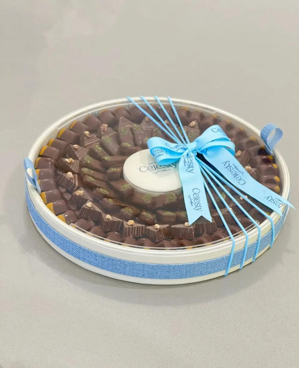 Big Bu round open box Color-grayChocolate Gift, Luxury Chocolate Box, Premium Chocolate Gift, بوكس شوكولاتة فاخر, هدية شوكولاتة