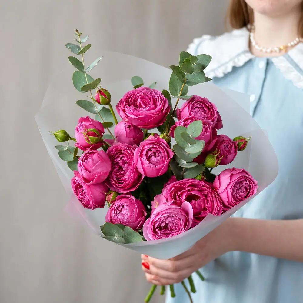 Bouquet of peony roses with eucalyptus-3923