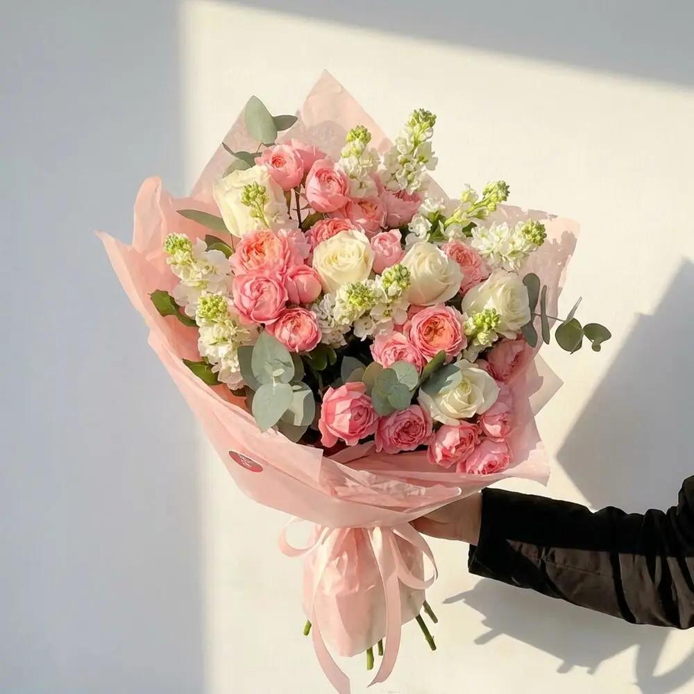 Whisper of Purity — White & Pink Roses Hand Bouquet