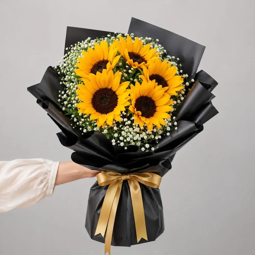 Sunflower bouquet with writing on leather