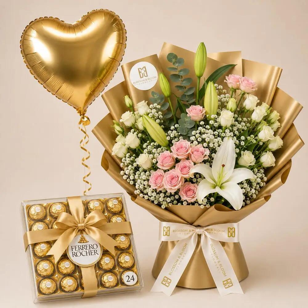 A bouquet of flowers with chocolate accessories5