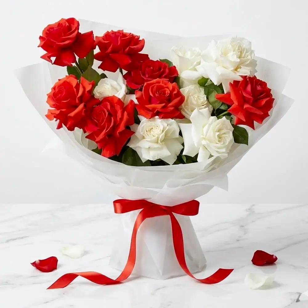 Red rose bouquet with gypsum. 2