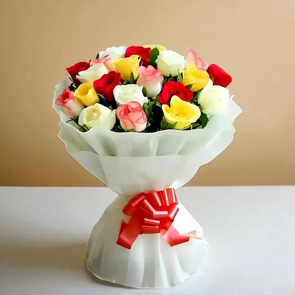 Mix rose bouquet with gypsum seeds.