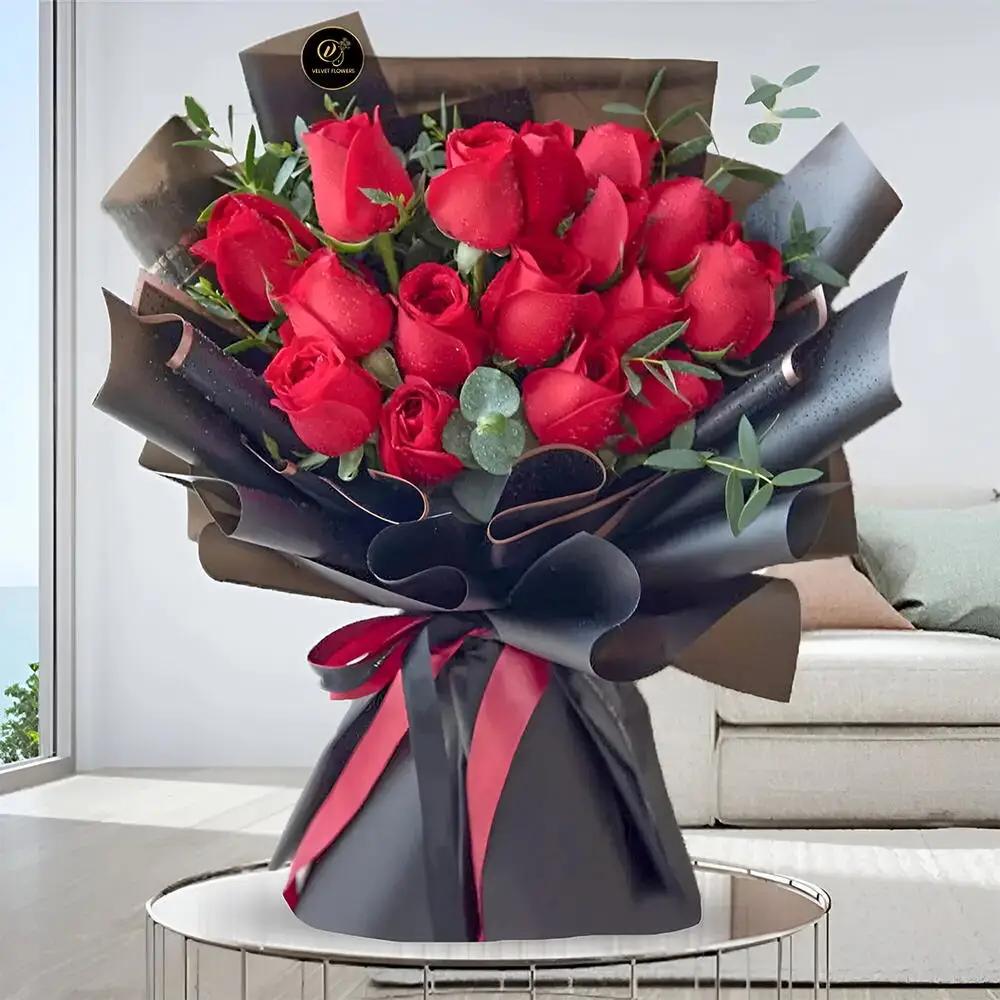 Red rose bouquet with gypsum. 3.