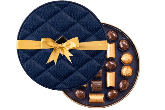 Dark Blue Small Round Leather Box